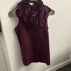 J. Crew Sleeveless Ruffle Collar Button-Front Blouse in Plum